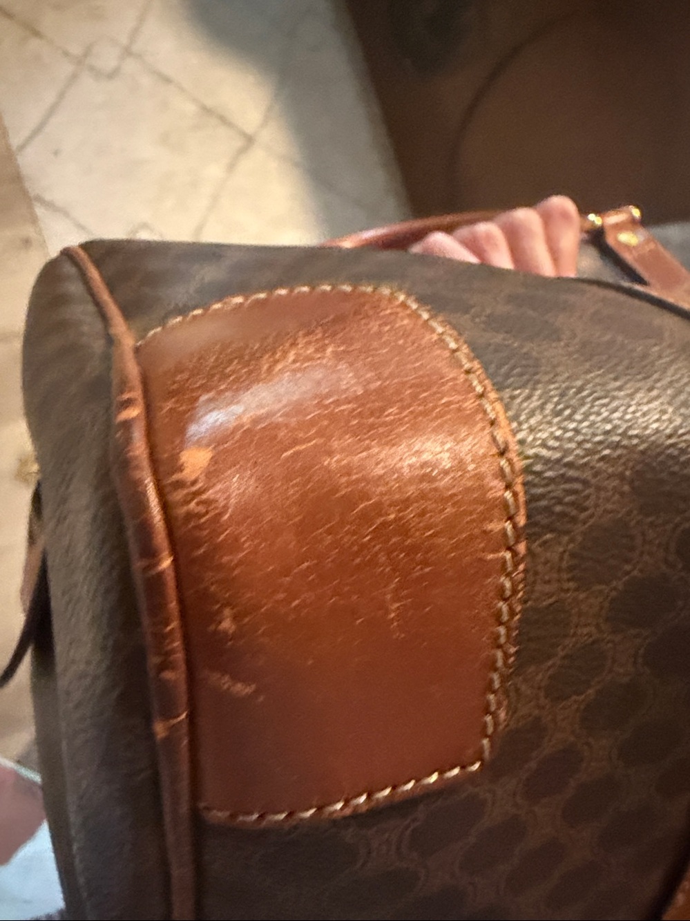 Celine Brown Monogram Boston with Tan Leather Trim - Picture 11 of 12